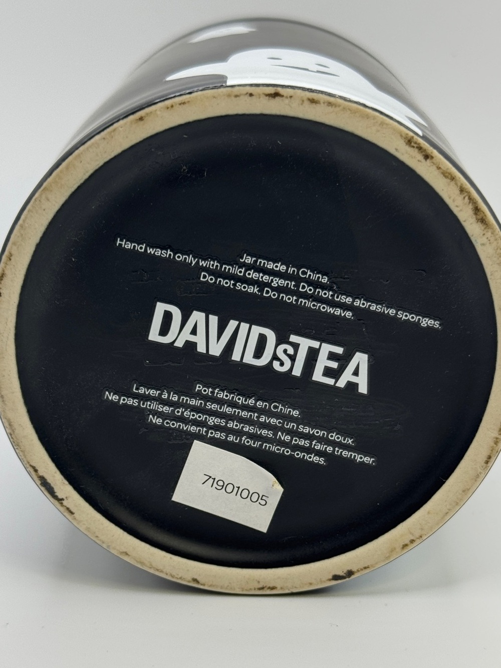 DAVIDsTEA Halloween Ghost Tea Storage Canister Ceramic Jar with Lid Black White - Picture 4 of 5